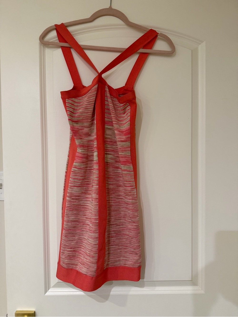 bebe Coral and Pink Strappy Knit Mini Dress